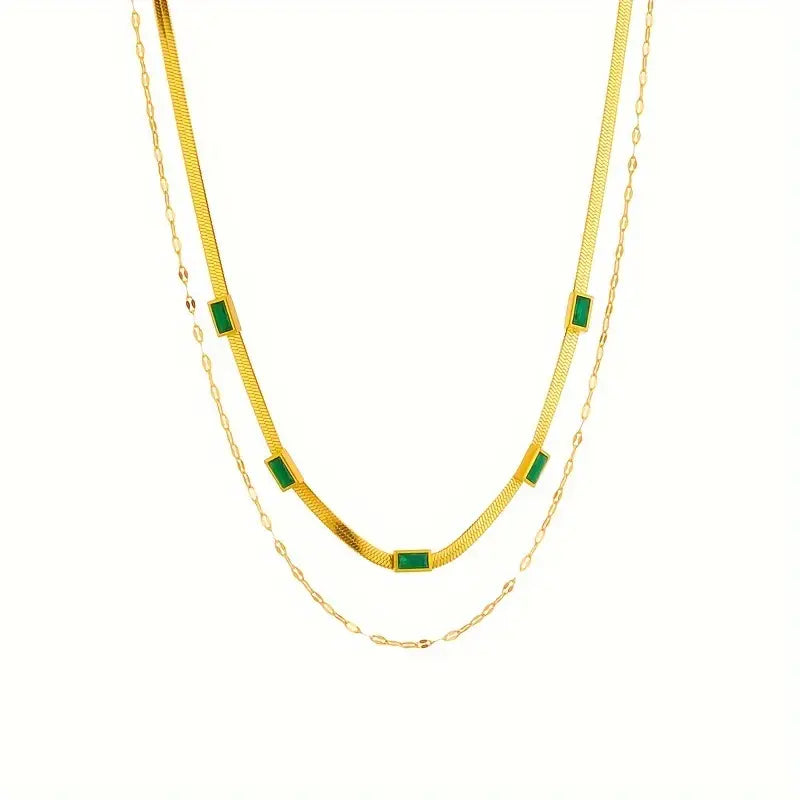 Sorelle Gem Double-Layer Retro Gold Necklace