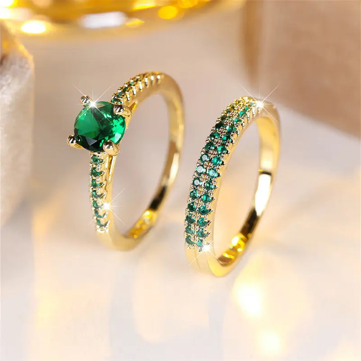 Selena Emerald Duo Ring Gold Set