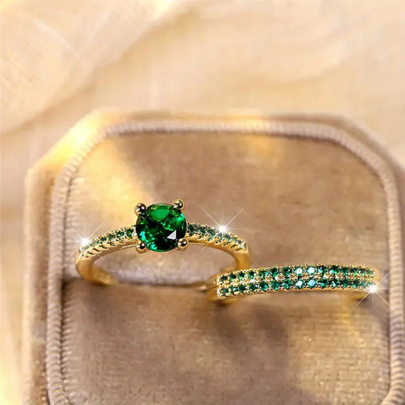 Selena Emerald Duo Ring Gold Set