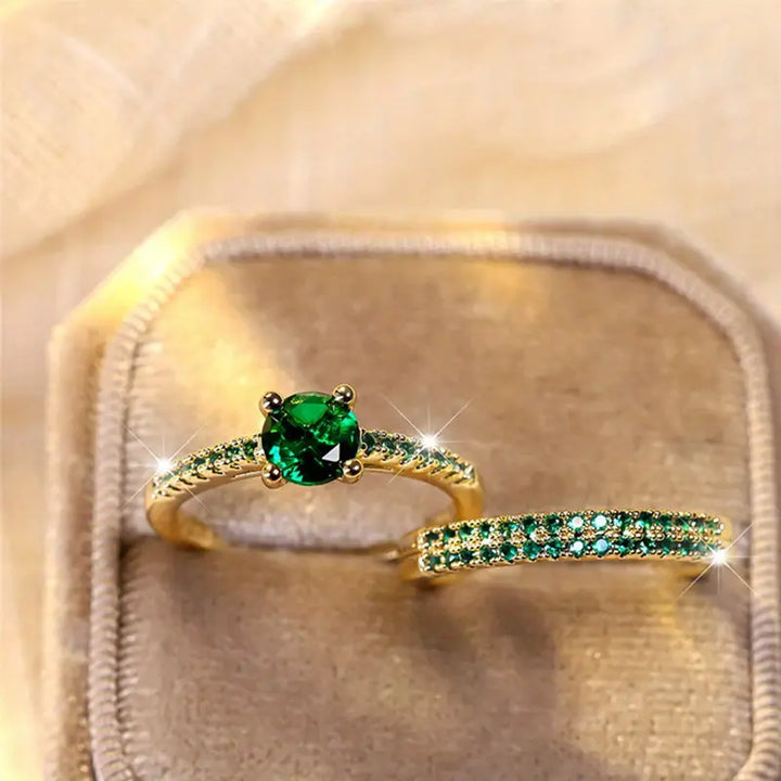 Selena Emerald Duo Ring Gold Set