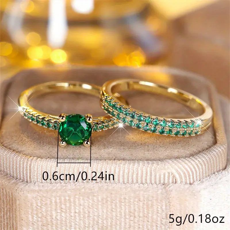 Selena Emerald Duo Ring Gold Set