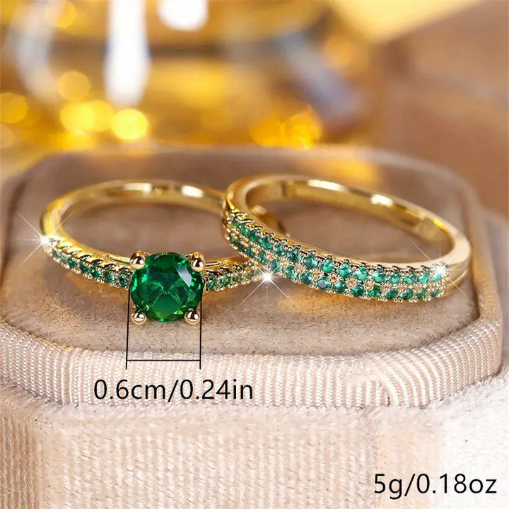 Selena Emerald Duo Ring Gold Set