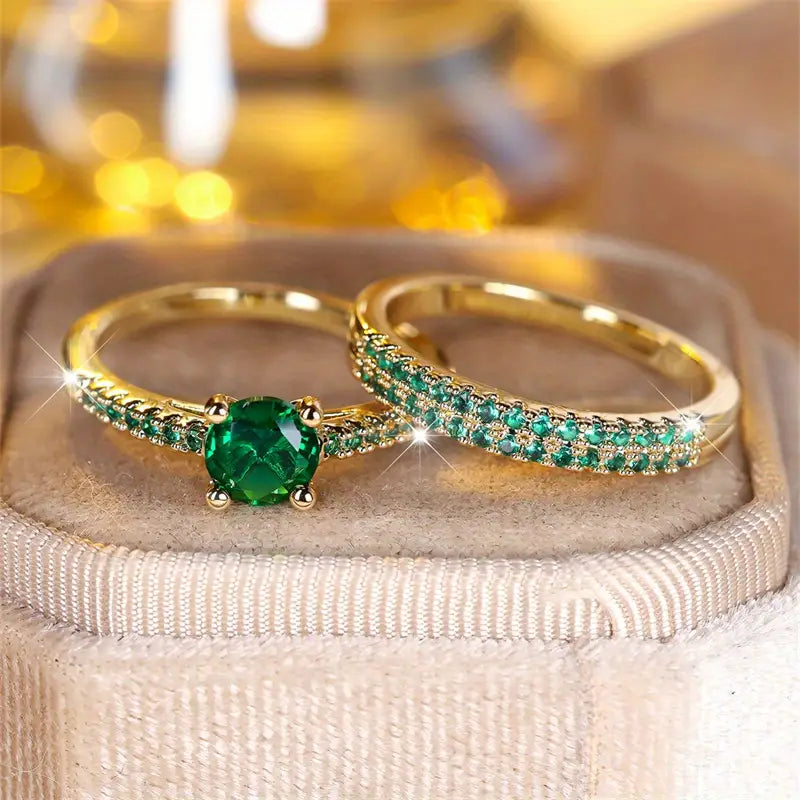 Selena Emerald Duo Ring Gold Set