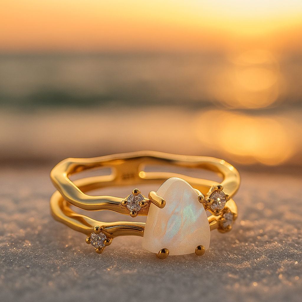 Azure | 925 Silver Golden Ring with Moonstone