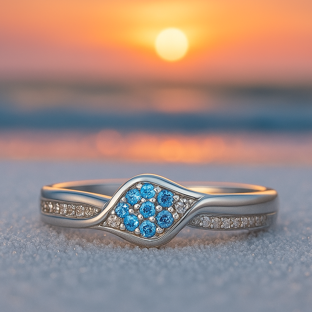 Silent Waves – 925 Silver Ring Adorned with Blue Crystal