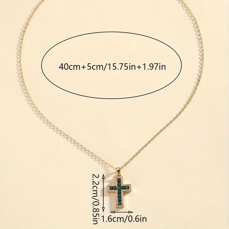 Soleane Emerald Cross Pendant Gold Necklace