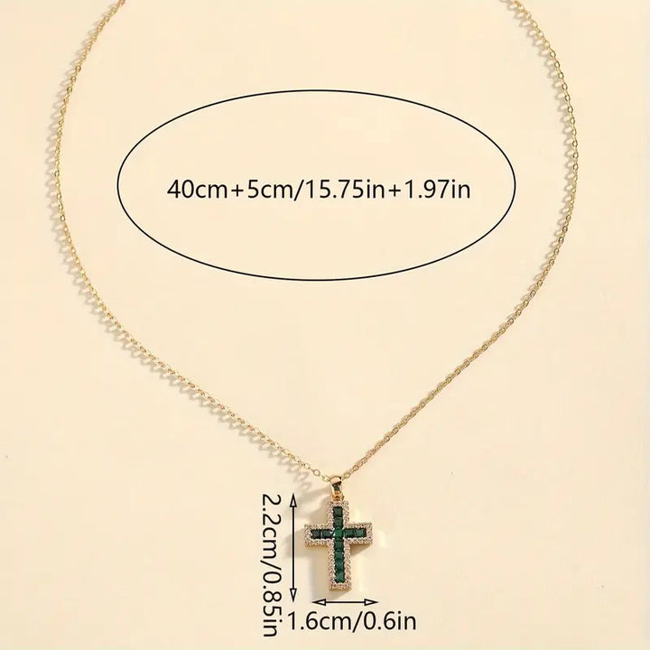 Soleane Emerald Cross Pendant Gold Necklace