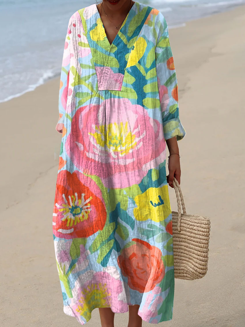 Reese | Watercolour Flowers Art Midi Dress