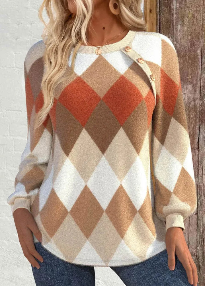Trevala | Checkered Knit with Button Detail