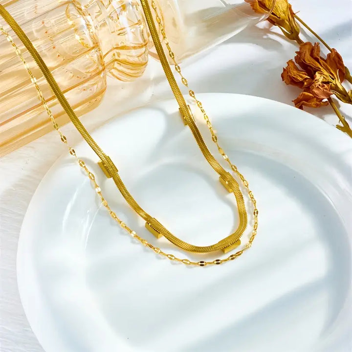 Sorelle Gem Double-Layer Retro Gold Necklace