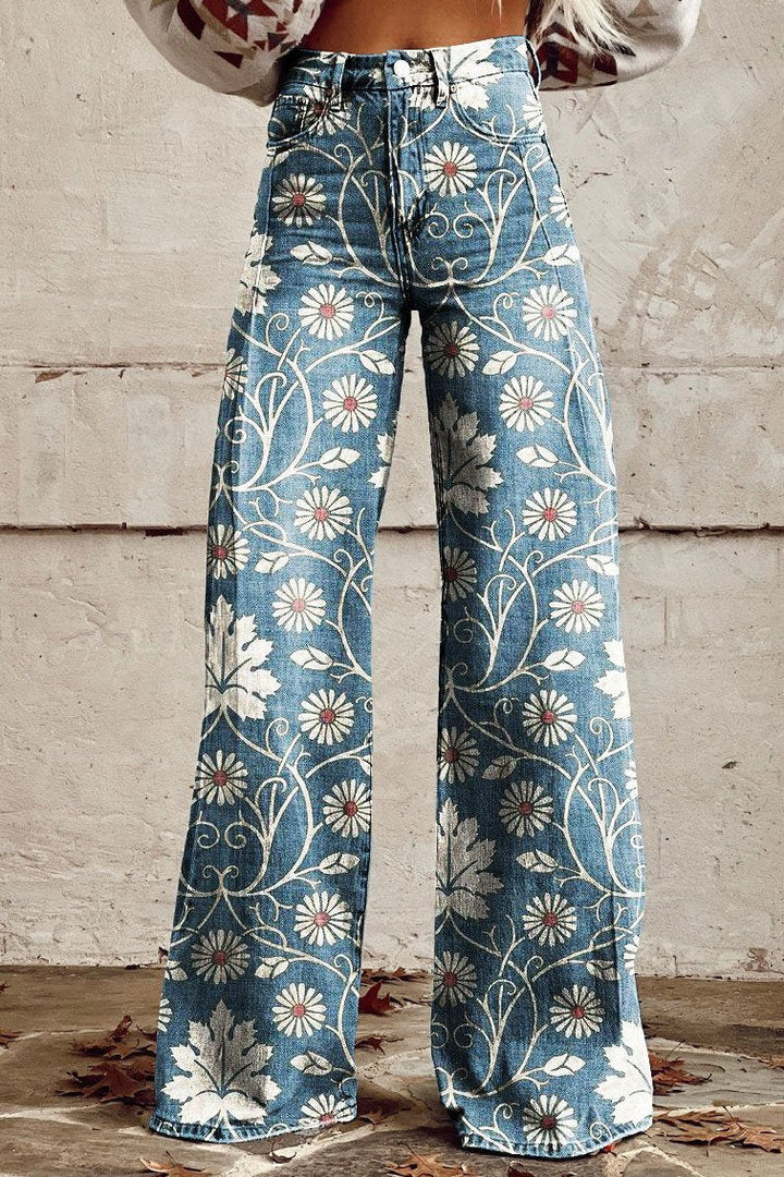 Elodie | Vintage Daisy Bloom Wide-Leg Pants