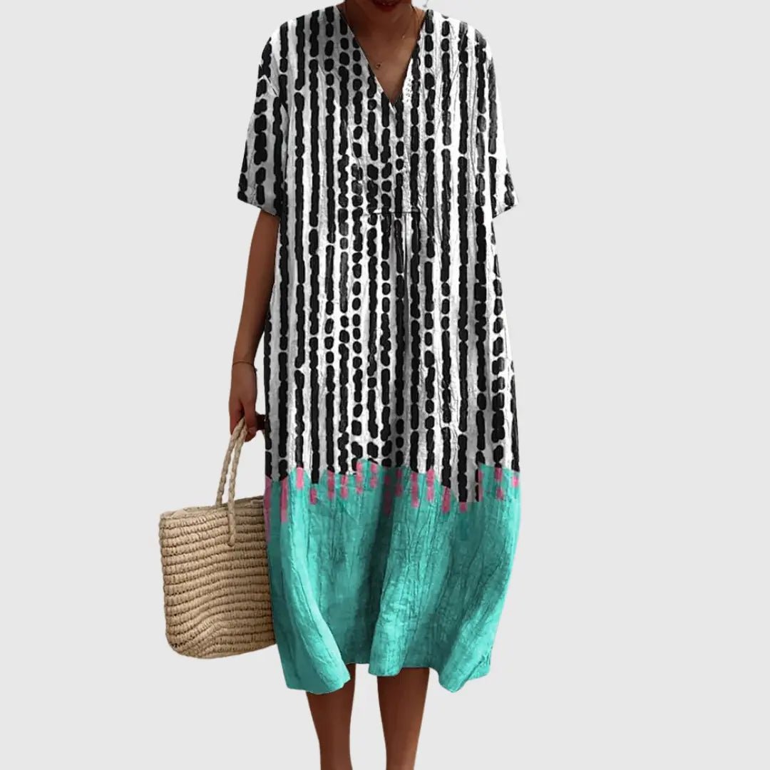 Leonie | Artistic Dot-Stripe Colourblock Dress