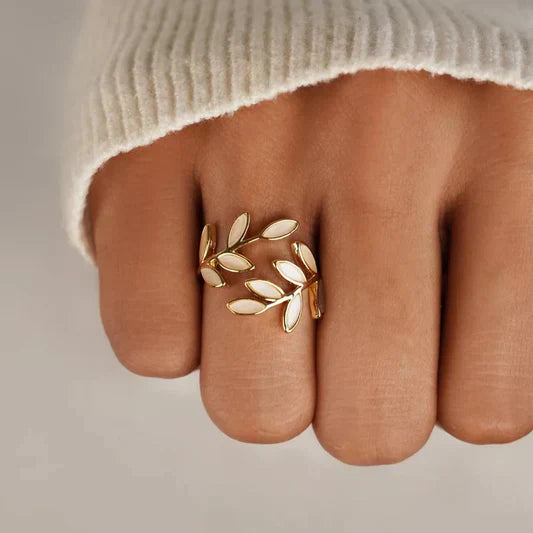 Pure - Elegant White Opal Leaf Ring