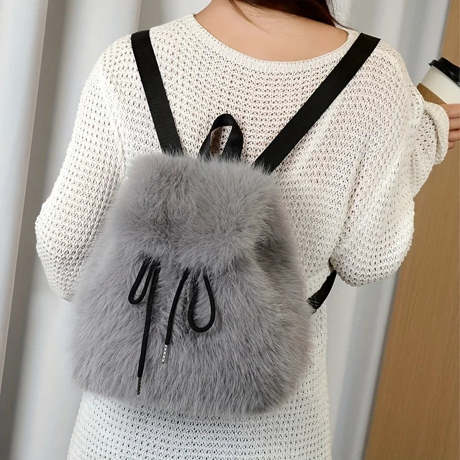 Bernice | Faux Fur Drawstring Backpack