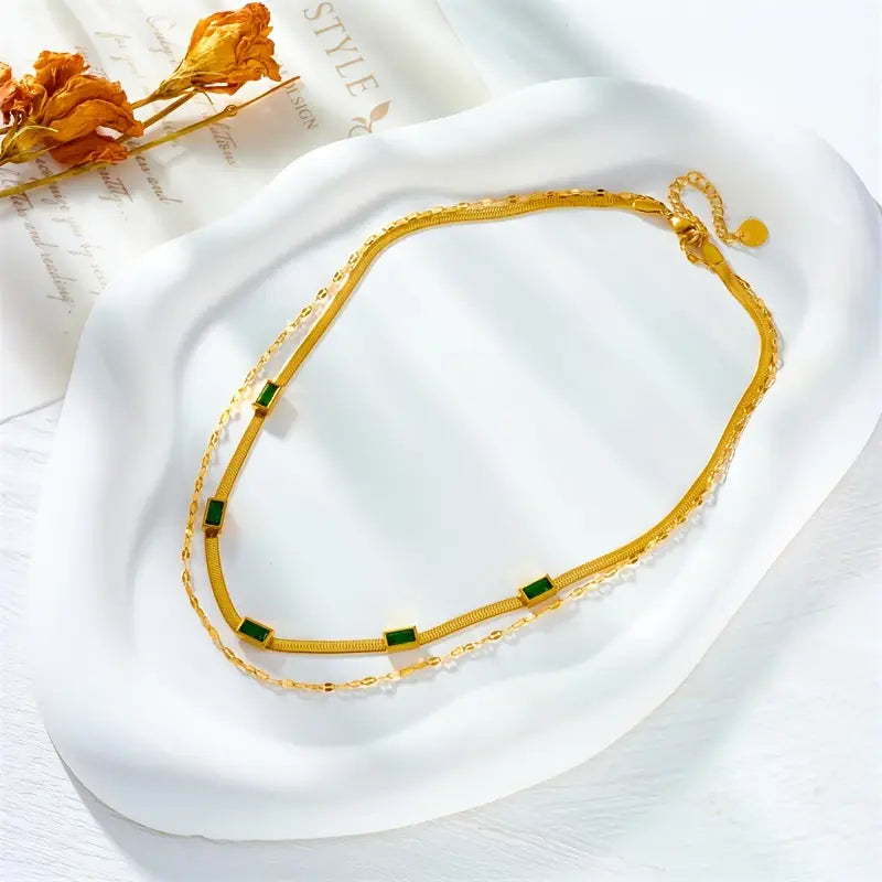 Sorelle Gem Double-Layer Retro Gold Necklace