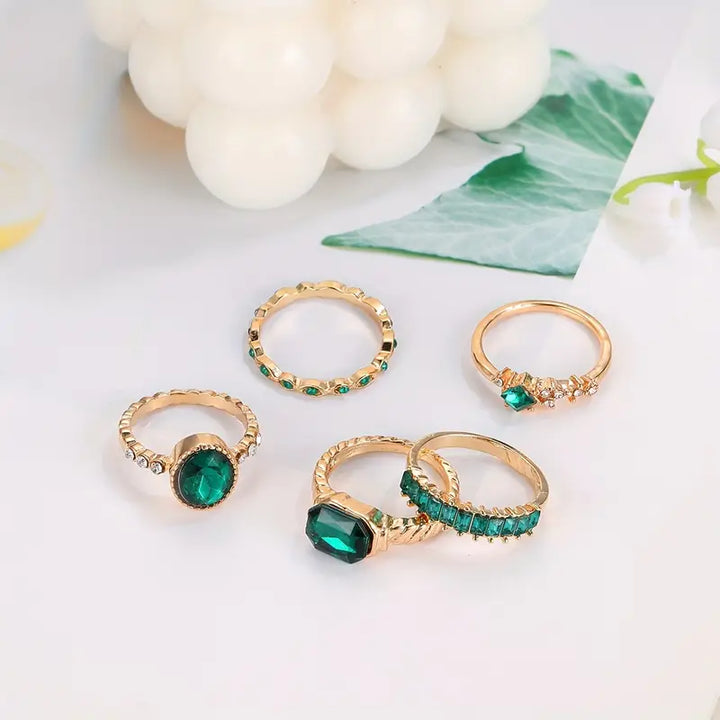 Zara Exquisite Emerald Gold Ring Set