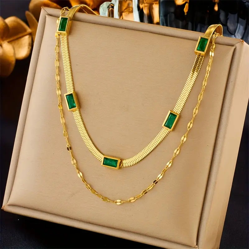 Sorelle Gem Double-Layer Retro Gold Necklace