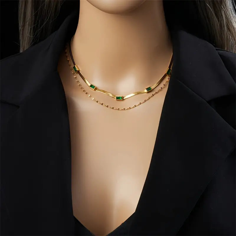 Sorelle Gem Double-Layer Retro Gold Necklace