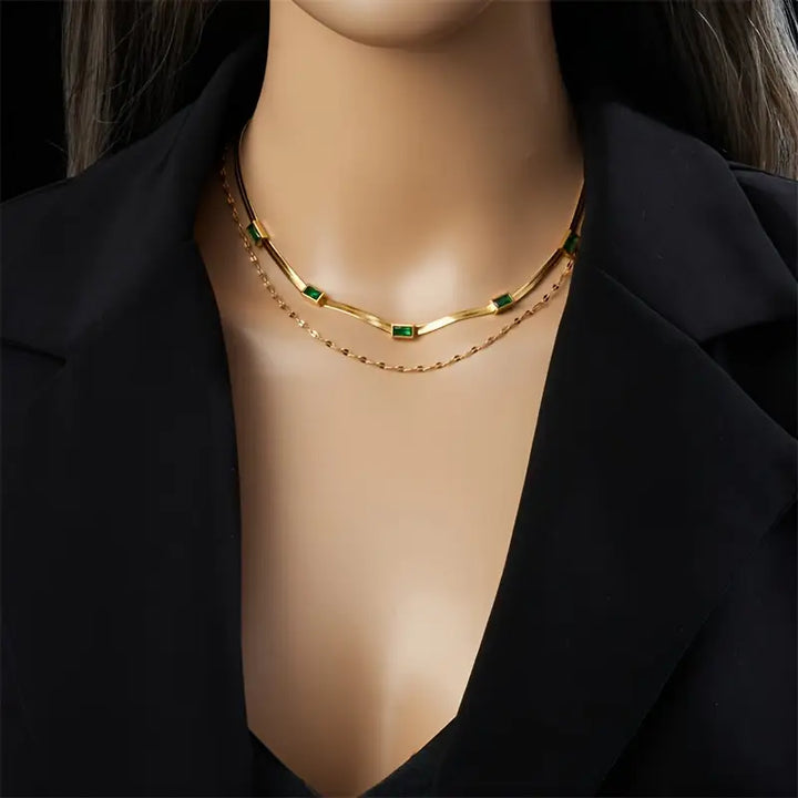 Sorelle Gem Double-Layer Retro Gold Necklace
